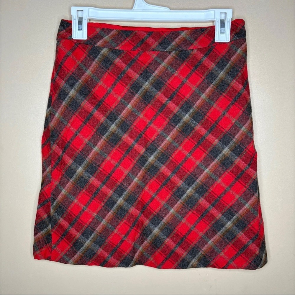 American Eagle Red Plaid Wool Blend Mini Skirt Size 2 Italian Fabric A-Line
